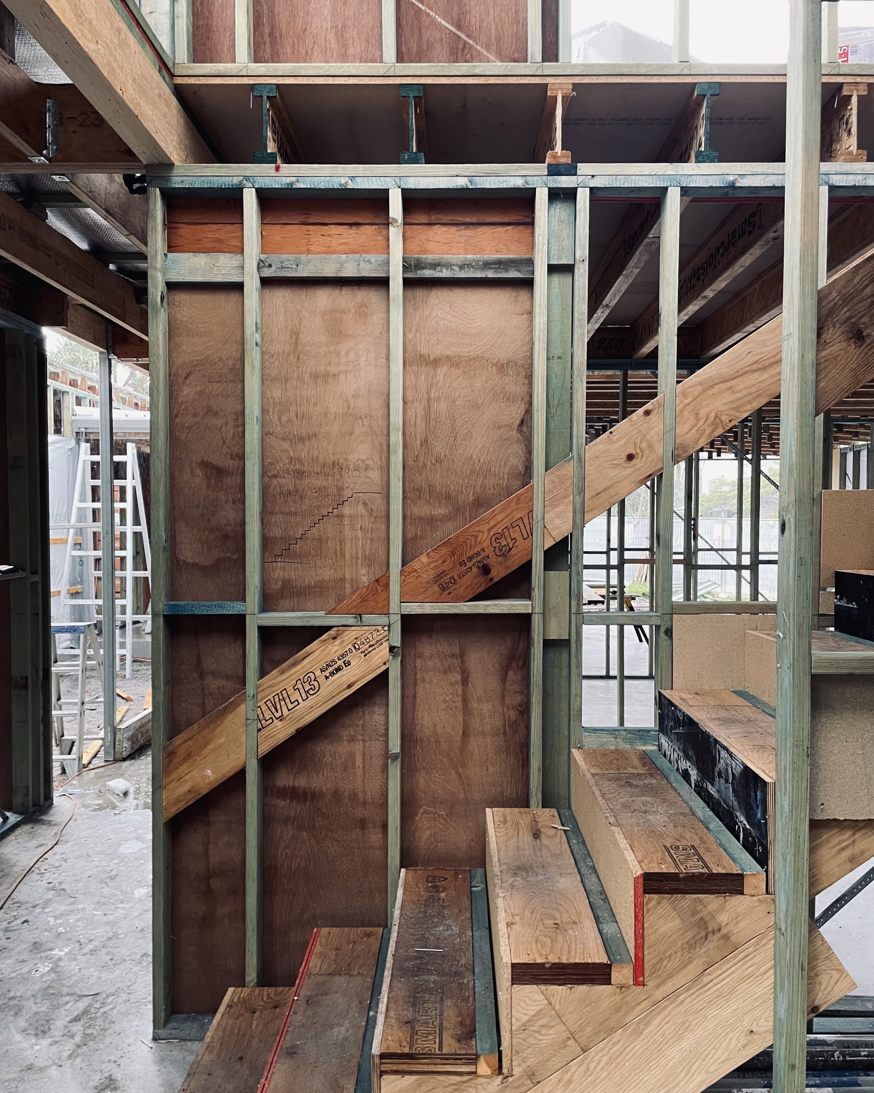Timber stair framing under construction